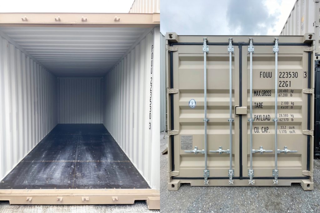 コンテナ 新品　グレーベージュ 販売 福岡　コンテナハウス ガレージ ワンウェイコンテナ 中古