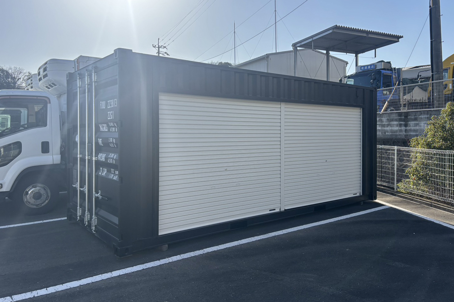 20フィート 新品 ワンウェイ コンテナ 福岡 改造 シャッター取り付け ガレージ