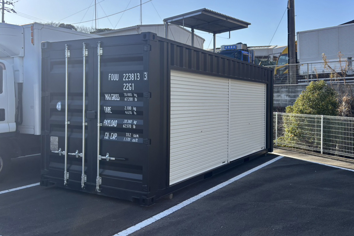 20フィート 新品 ワンウェイ コンテナ 福岡 改造 シャッター取り付け ガレージ