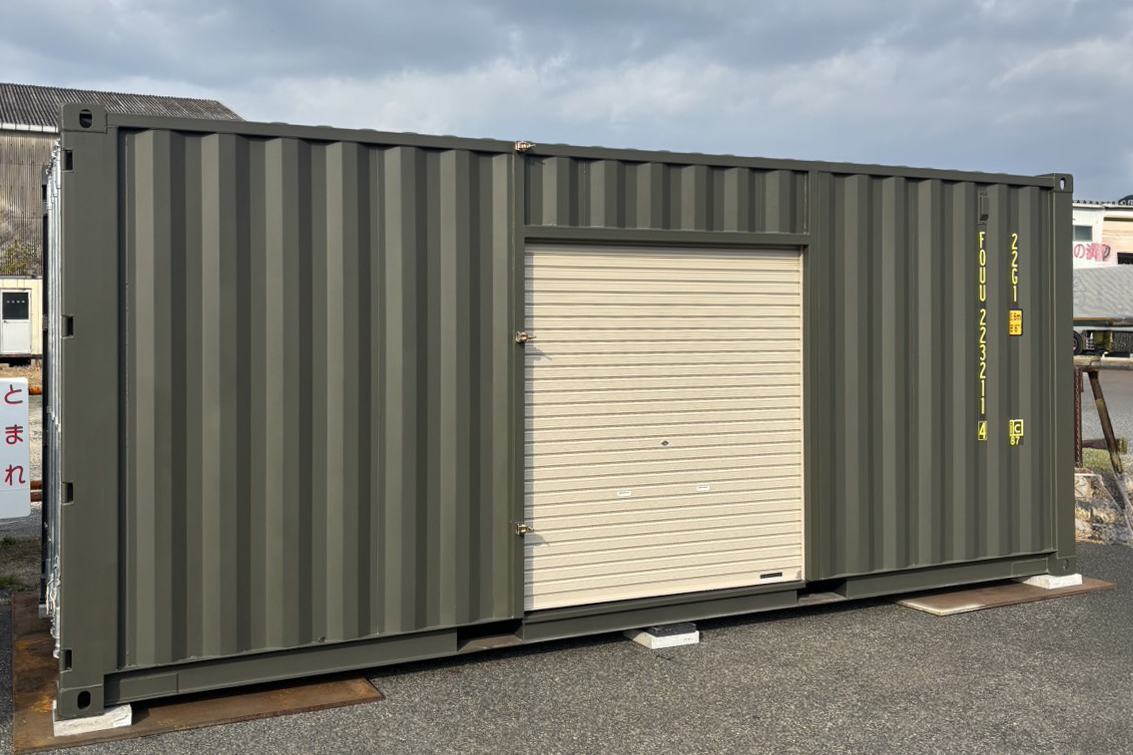 20フィート 新品 ワンウェイ コンテナ 福岡 改造 シャッター取り付け ガレージ